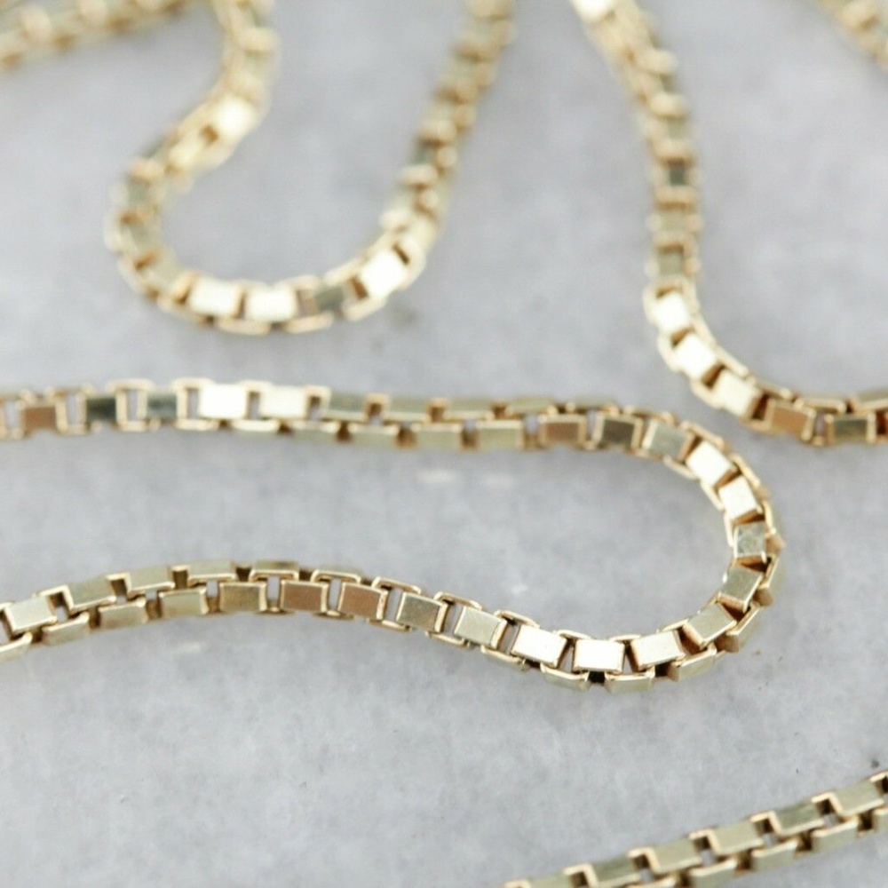 14K Solid Yellow Gold Box Necklace Real Gold Chain 16"
